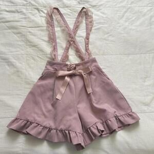 MARS Pink lace shorts pinafore suspenders with ribbon lacing Size small